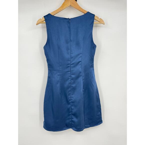MORE TO COME | NWT Orana Mini Dress in Blue Satin Square Neck Sheath XS - Picture 4 of 13